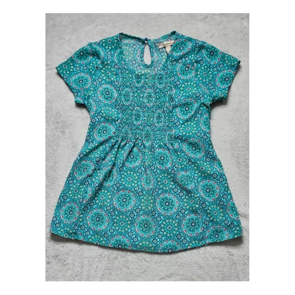 Speechless Girl's Teal Floral Peplum Top with Keyhole Back and Waist Tie Size XL